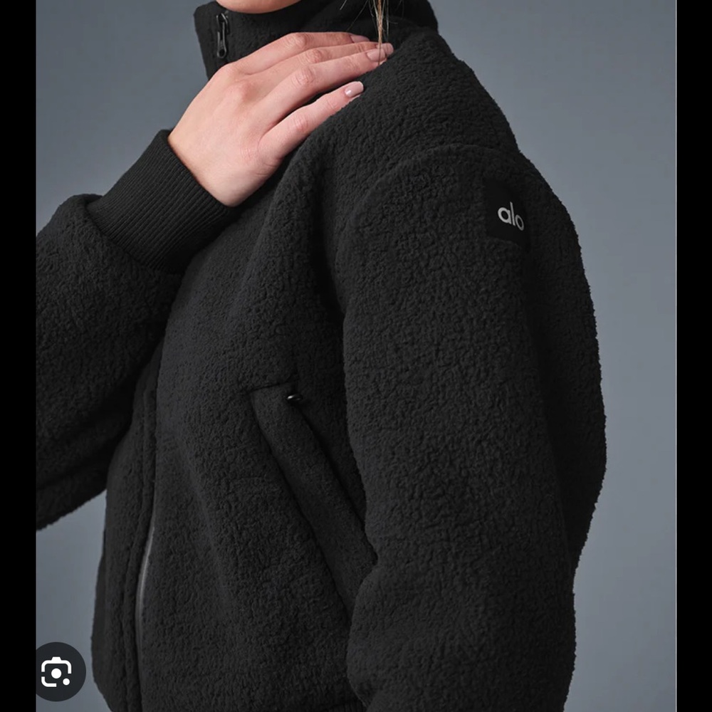 ALO Yoga Black Bomber Jacket Plush Fleece